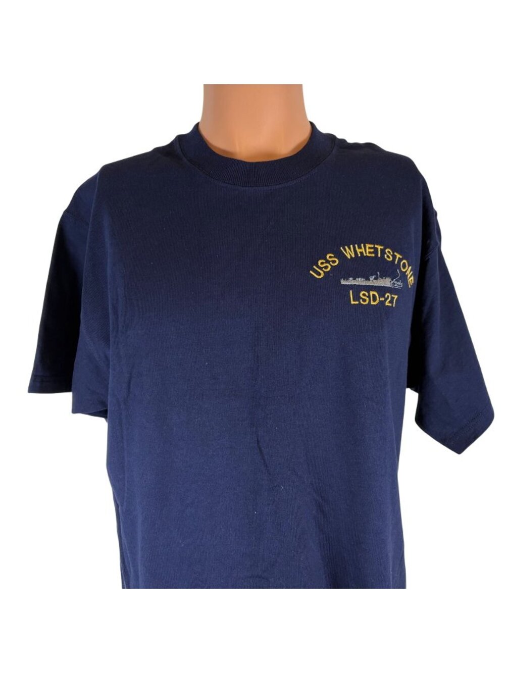 Vintage USS Whetstone T Shirt Mens Size M Blue United States Navy Ship 90s
